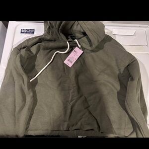 Olive Green Cropped Hoodie